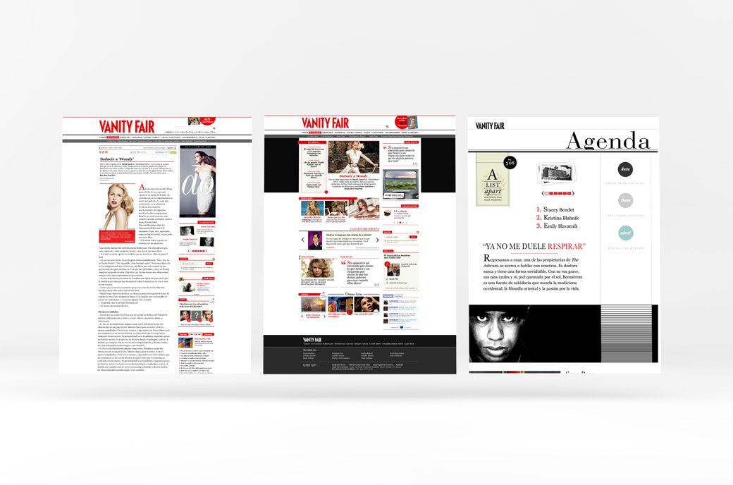 Capturas de pantalla de la web de Vanity Fair España